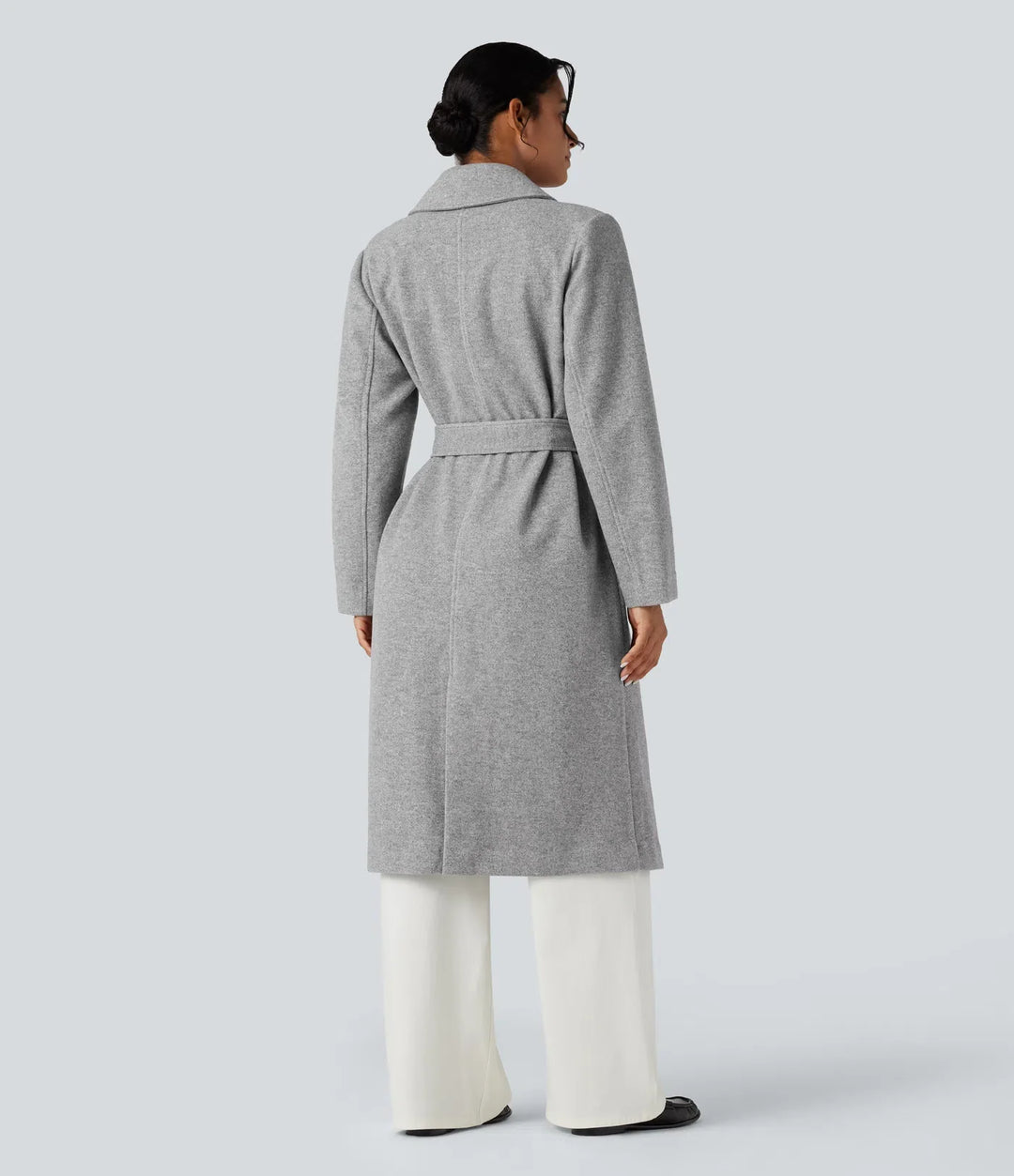 Long Sleeve Belted Longline Fleece Casual Coat with Pockets