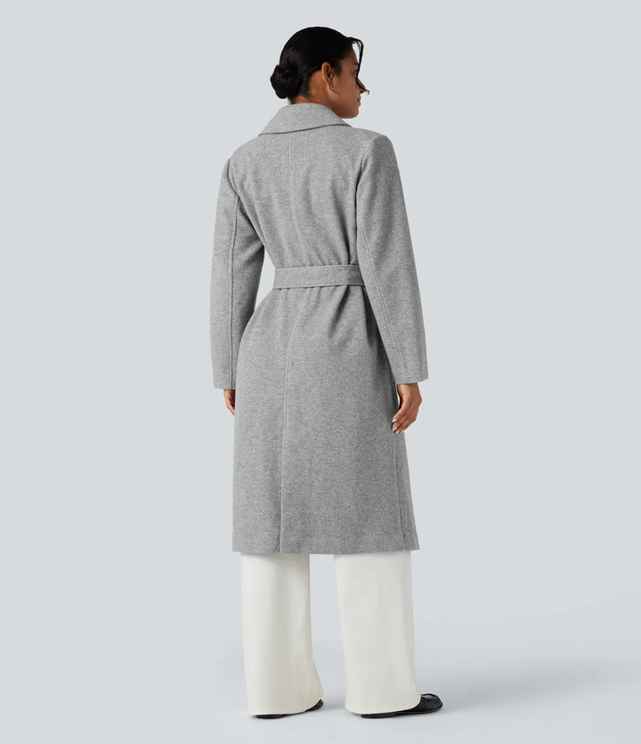 Long Sleeve Belted Longline Fleece Casual Coat with Pockets