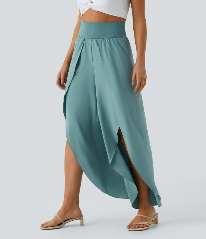 Breezeful High Waisted Back Waistband Pocket Palazzo Flowy Wide Leg Quick Dry Casual Trousers