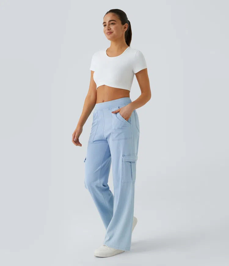 Halara Flex Mid Rise Pockets Straight Leg Casual Cargo Jeans