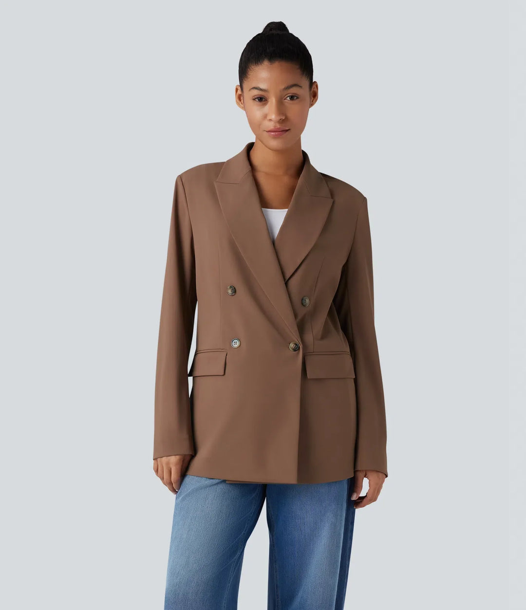 Notched Collar Long Sleeve Work Blazer with Pockets