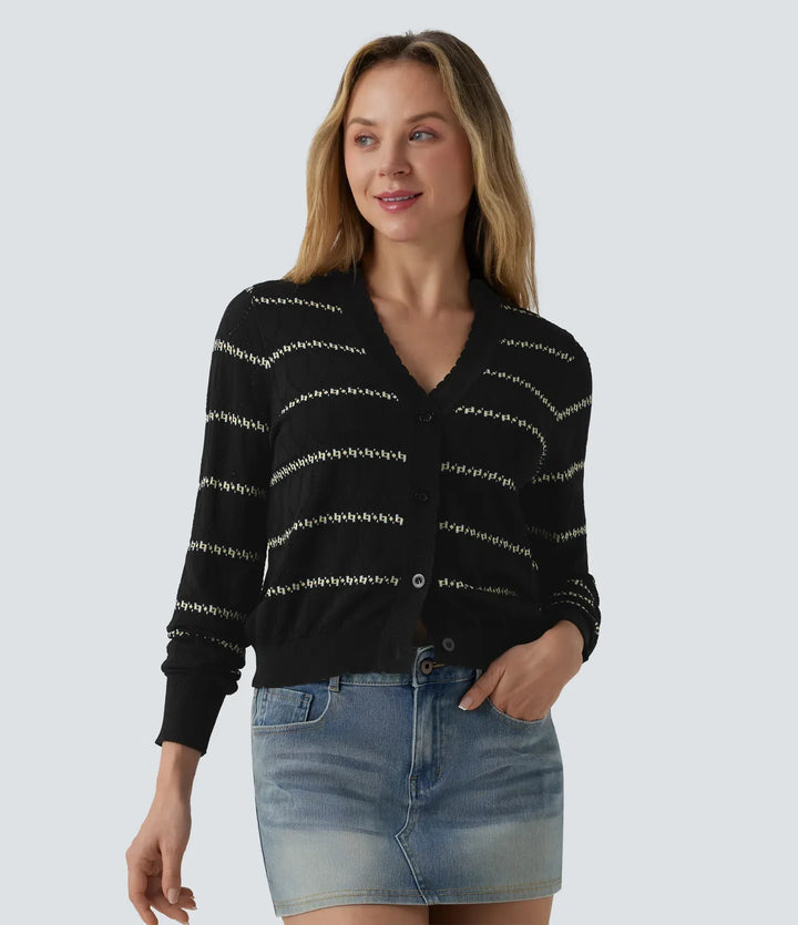 V Neck Long Sleeve Color Block Jumper Knit Cardigan
