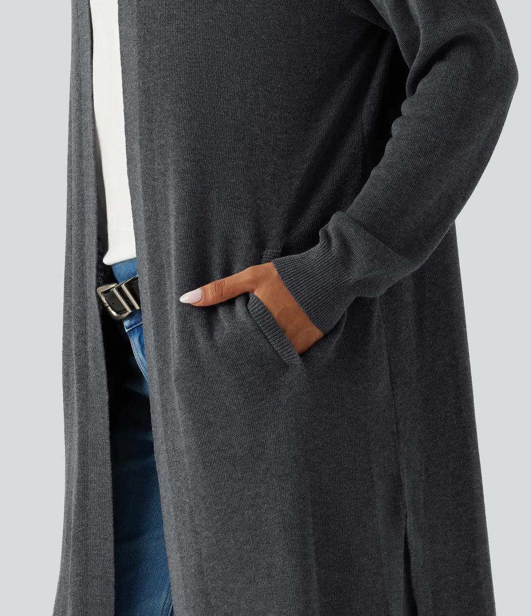 Long Sleeve Longline Work Cardigan with Pockets