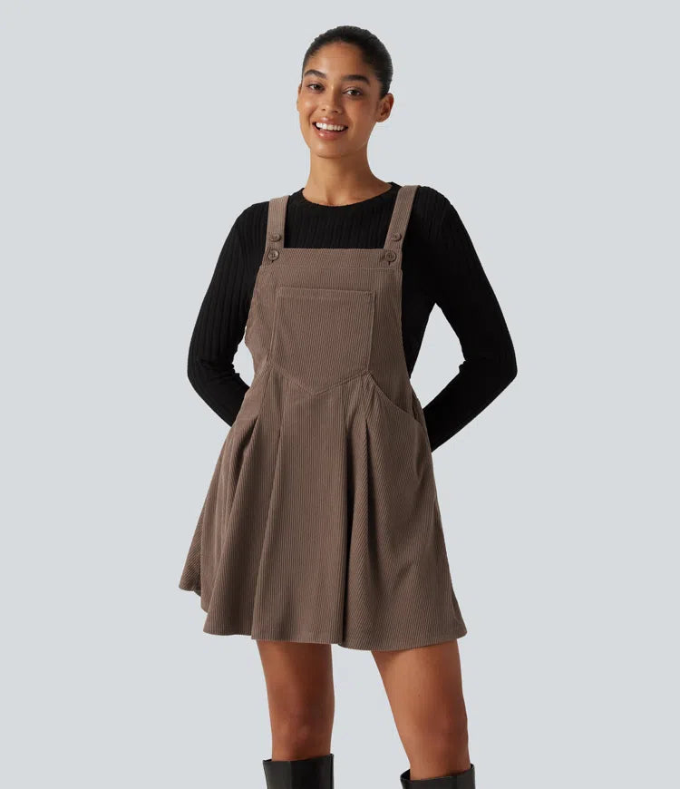 Mini Corduroy Casual Dress with Pockets