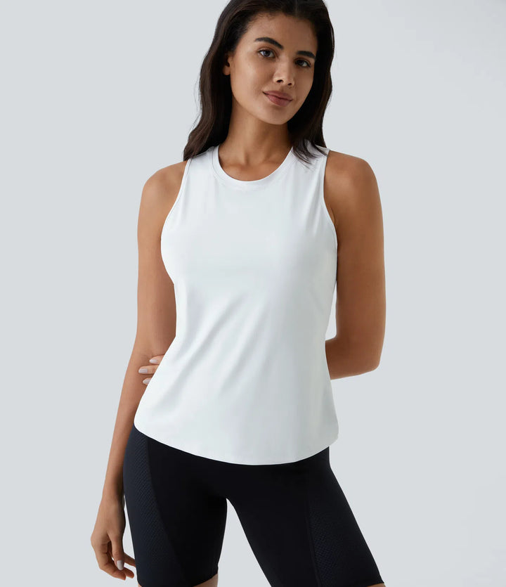 Cut Out Crossover Hem Solid Yoga Tank Vest Top