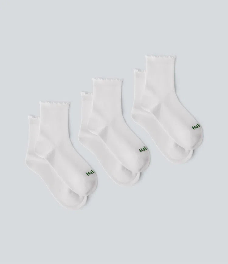 3 Pcs Halara Logo Frill Casual Mid-Calf Socks Set