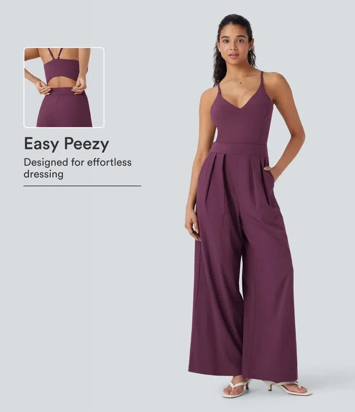 Breezeful Wide Leg Quick Dry Casual Slip Jumpsuit with Pockets-Easy Peezy Edition