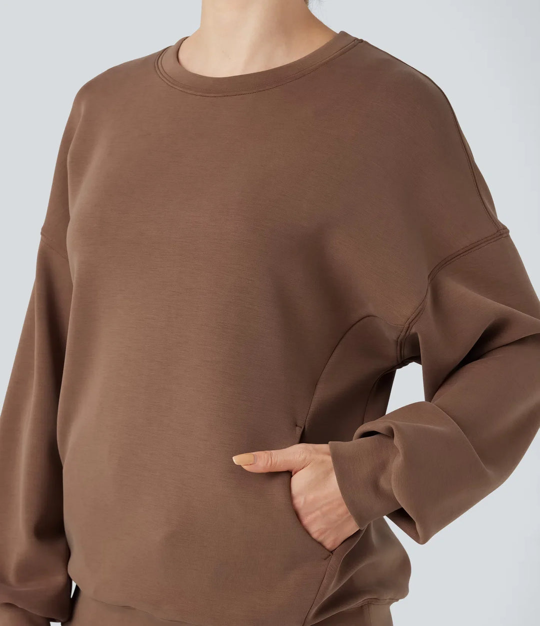 SpacerTek Round Neck Long Sleeve Crossover Back Casual Sweatshirt with Pockets