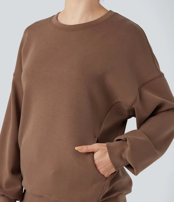 SpacerTek Round Neck Long Sleeve Crossover Back Casual Sweatshirt with Pockets