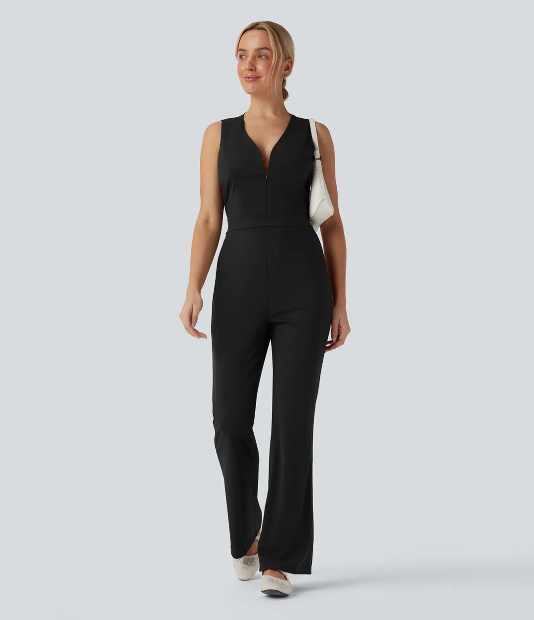V Neck Sleeveless Casual Bootcut Jumpsuit with Pockets-Easy Peezy Edition