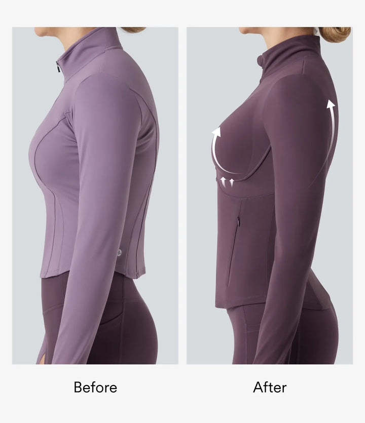 Halara UltraSculpt Mock Neck Push-Up Long Sleeve Thumb Hole Yoga Jacket with Pockets