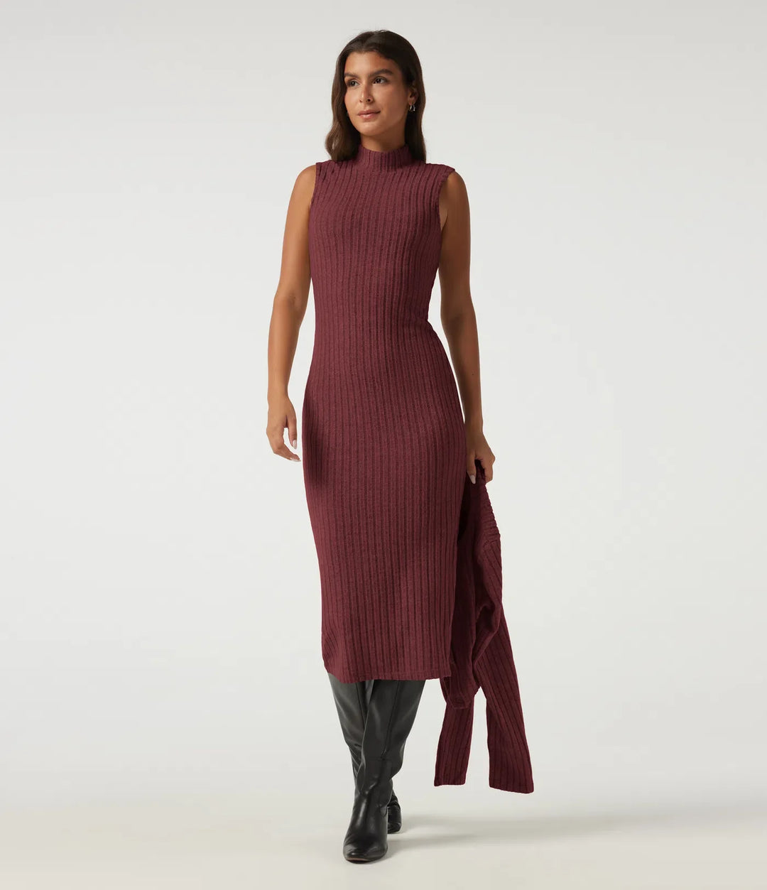 Mock Neck Long Sleeve 2 Piece Bodycon Work Midi Dress