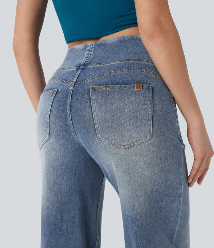 Halara Flex Mid Rise Tummy Control Casual Baggy Jeans with Pockets