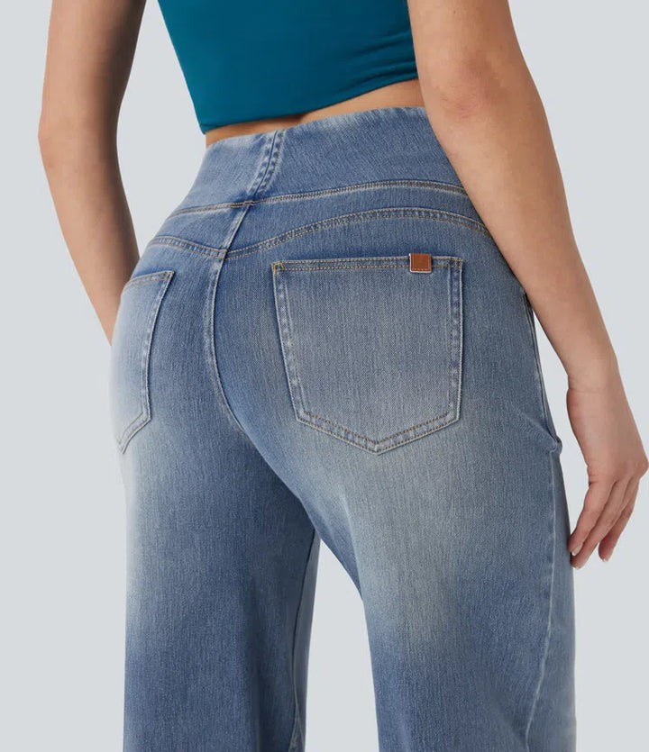 Halara Flex Mid Rise Tummy Control Casual Baggy Jeans with Pockets