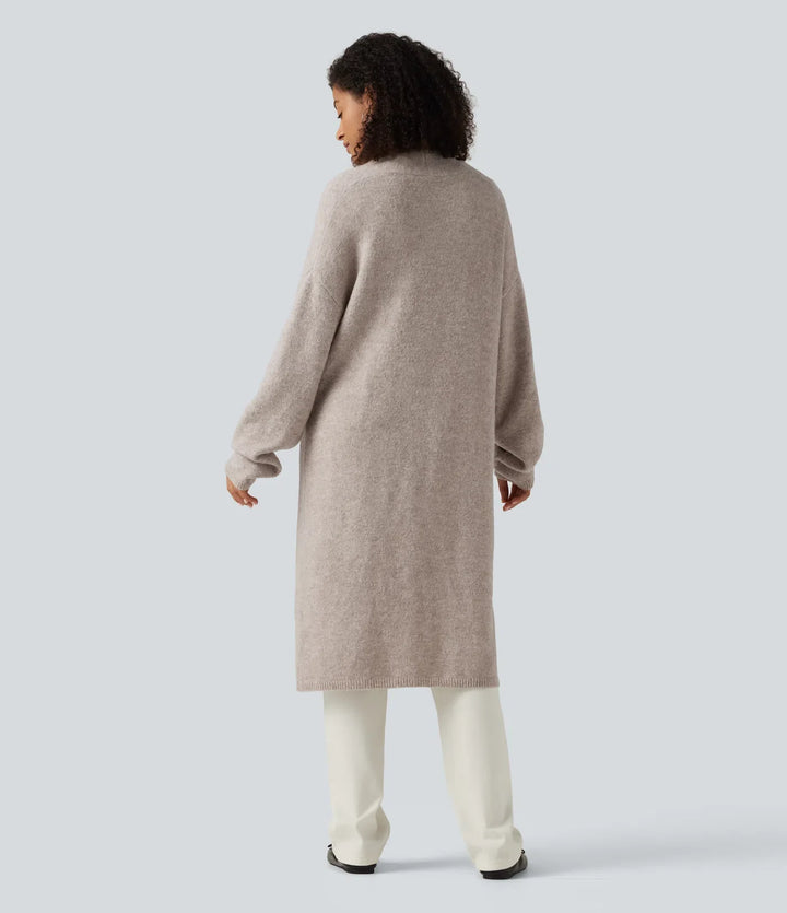 Open Front Dropped Long Sleeve Longline Casual Cardigan