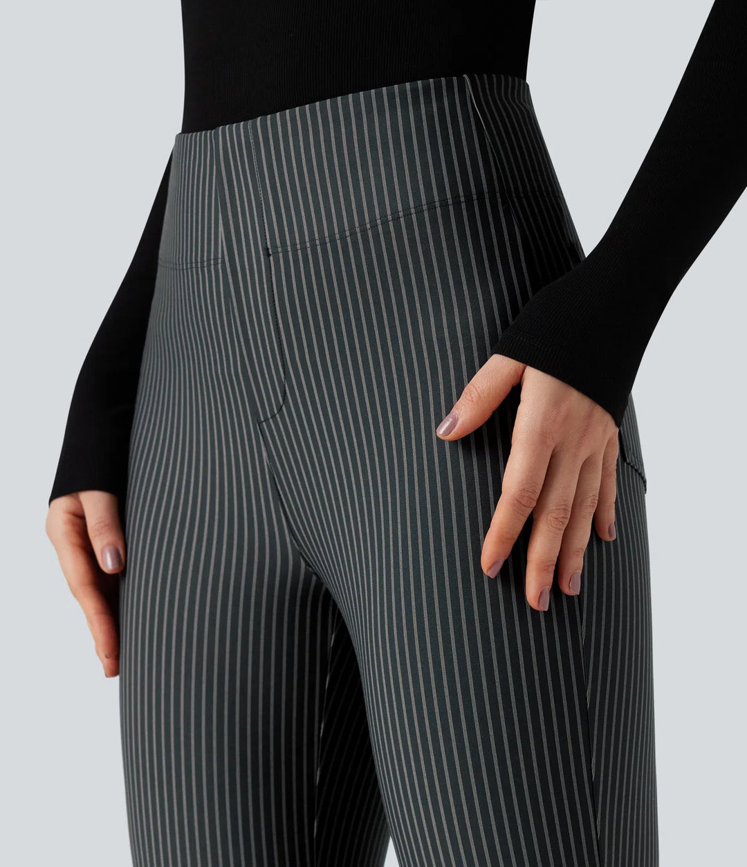 Halara Flex High Waisted Striped Work Flared Trousers with Pockets
