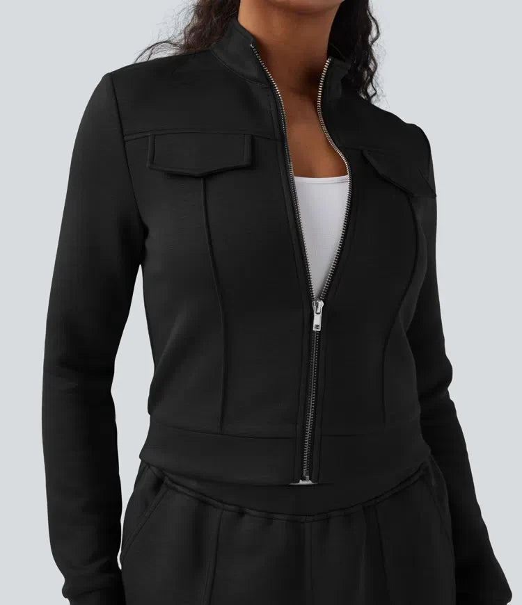 SpacerTek Stand Collar Long Sleeve Workout Jacket