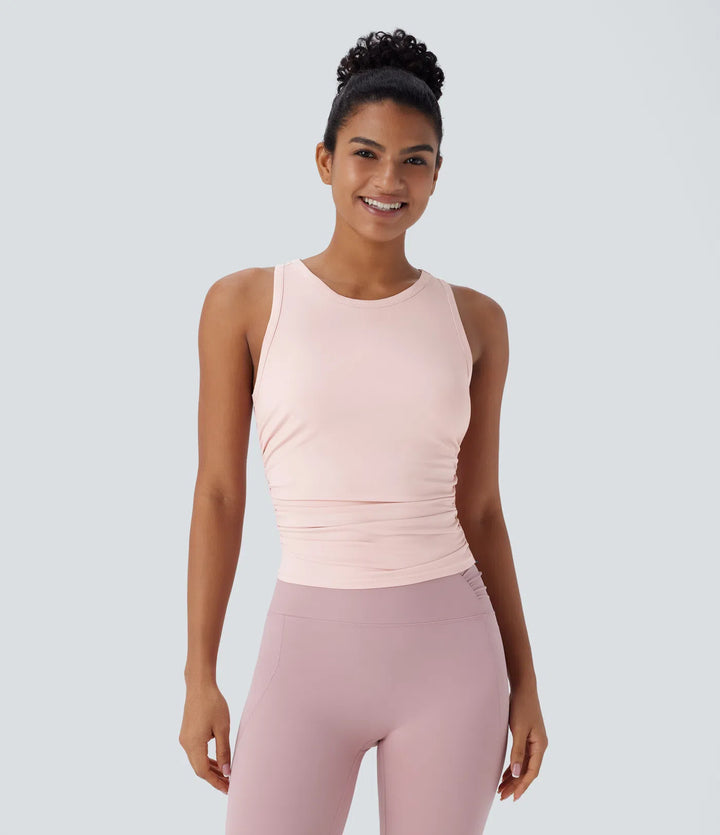 Round Neck Racerback Ruched Yoga Tank Vest Top