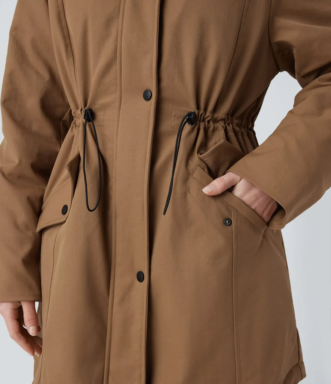 Hooded Drawstring Fleece Casual Parka Sherpa Jacket with Pockets