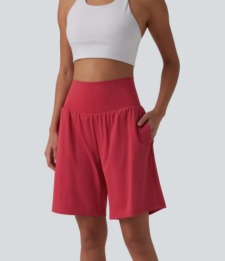 SoftlyZero Airy Super High Waisted 2-in-1 InstantCool Yoga Shorts 9" with Pockets