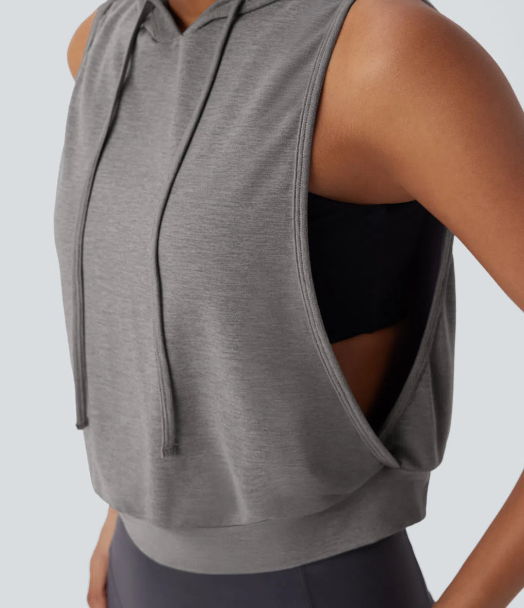 Hooded Drawstring Sleeveless Cropped Running Tank Vest Top