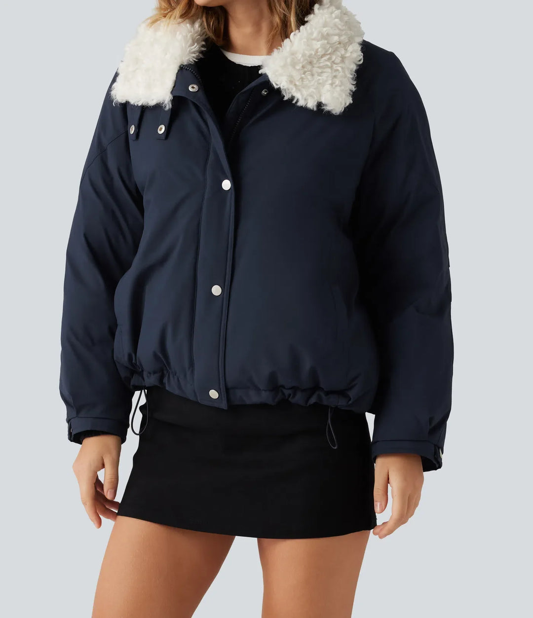 Collared Long Sleeve Casual Padded Jacket with Pockets