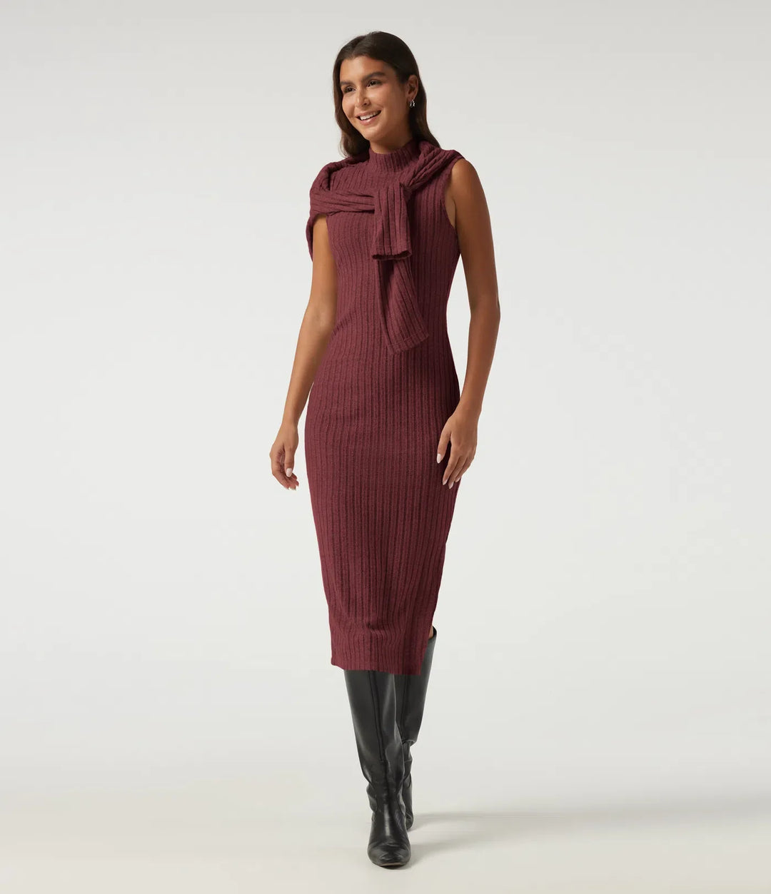 Mock Neck Long Sleeve 2 Piece Bodycon Work Midi Dress