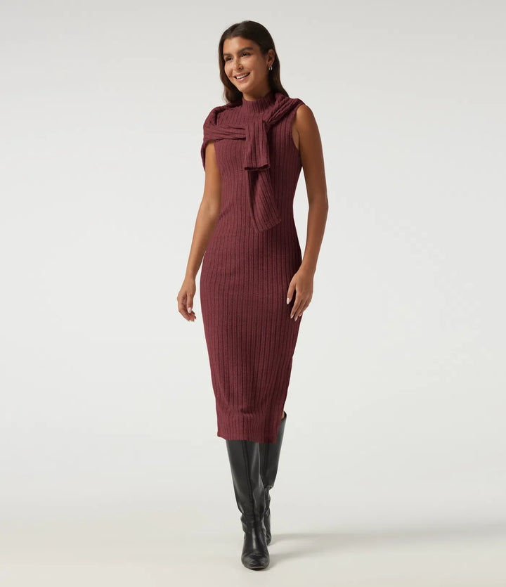 Mock Neck Long Sleeve 2 Piece Bodycon Work Midi Dress