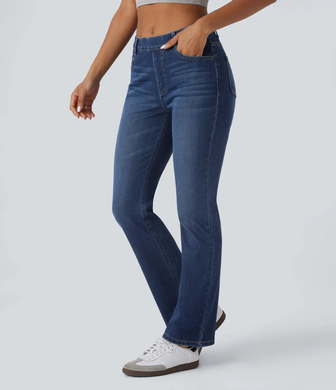 Halara Flex High Waisted Pockets Washed Casual Bootcut Jeans