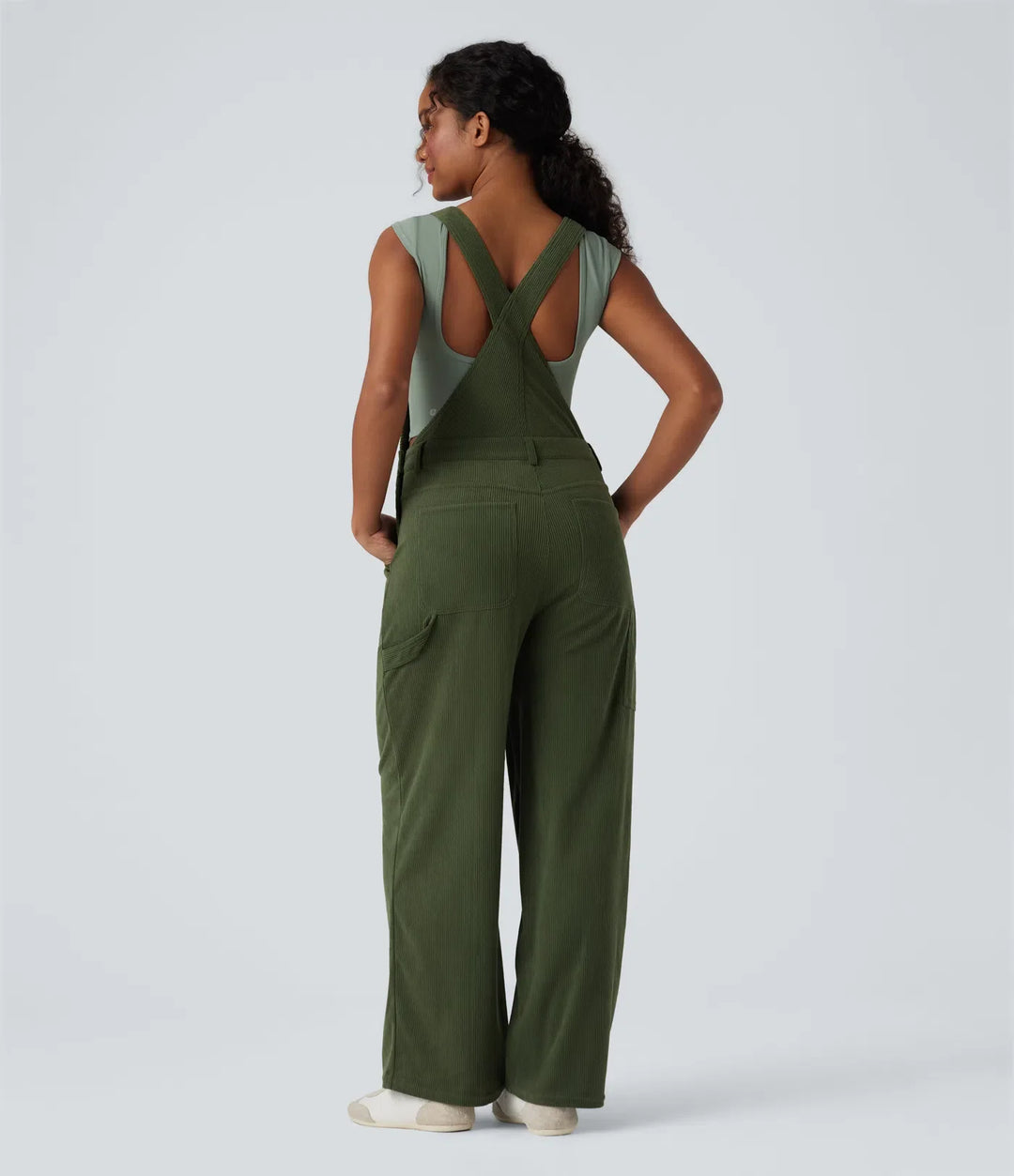 Corduroy Straight Leg Casual Overalls with Pockets