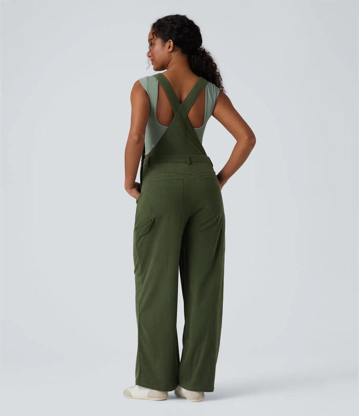 Corduroy Straight Leg Casual Overalls with Pockets