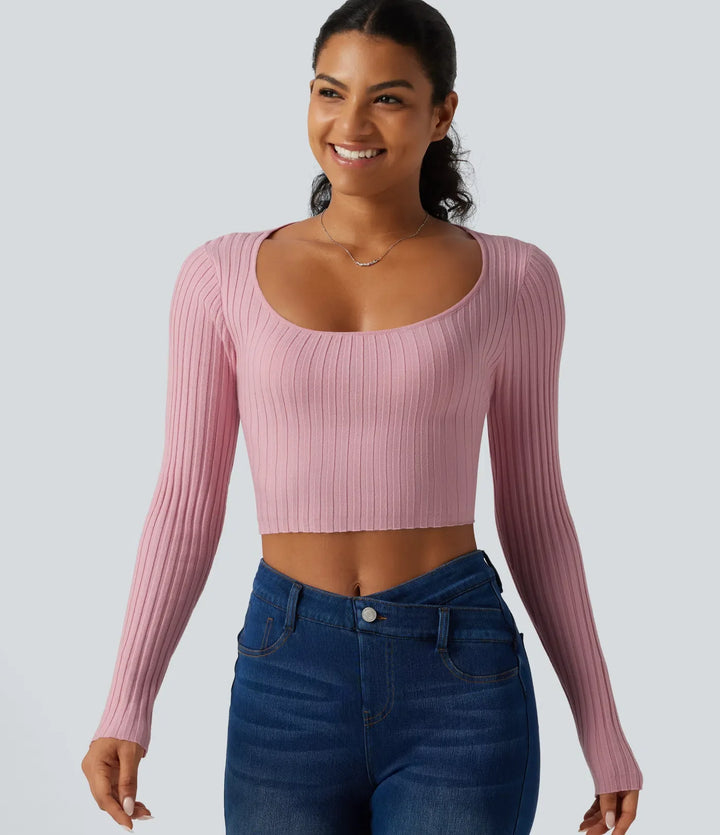 Round Neck Long Sleeve Cut Out Tie Back Casual Jumper