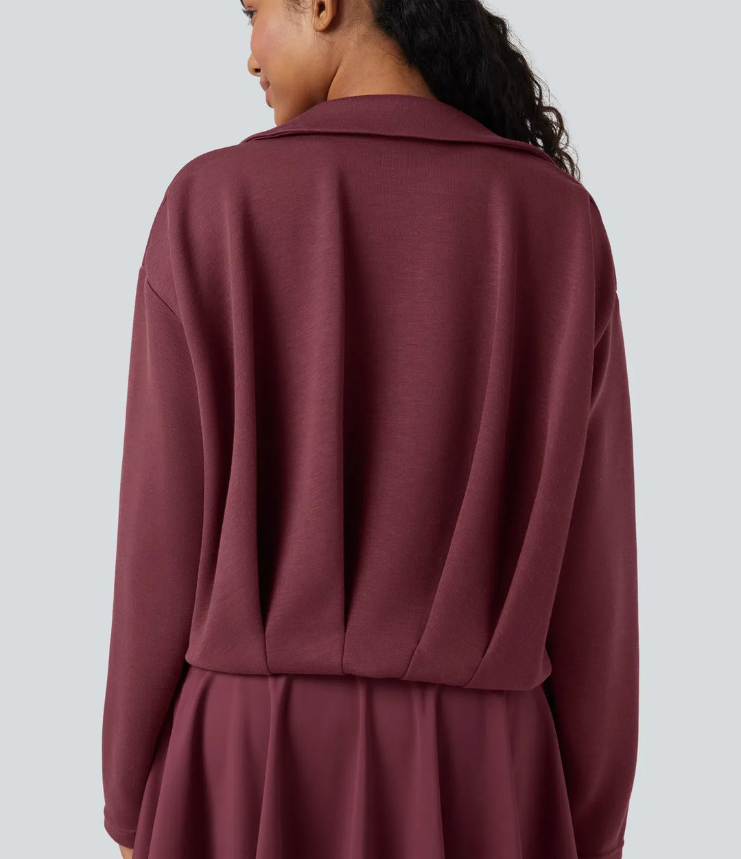 SpacerTek Collar Long Sleeve Pleated Zip Fly Casual Jacket