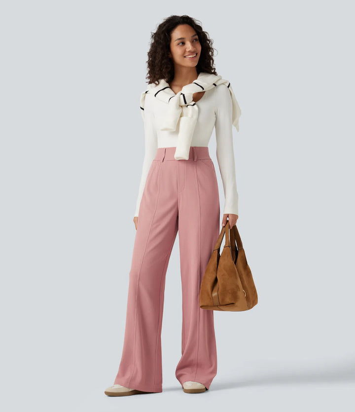 Halara Flex High Waisted Straight Leg Waffle Work Trousers with Pockets