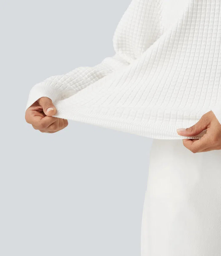 Round Neck Long Sleeve Waffle Casual Jumper
