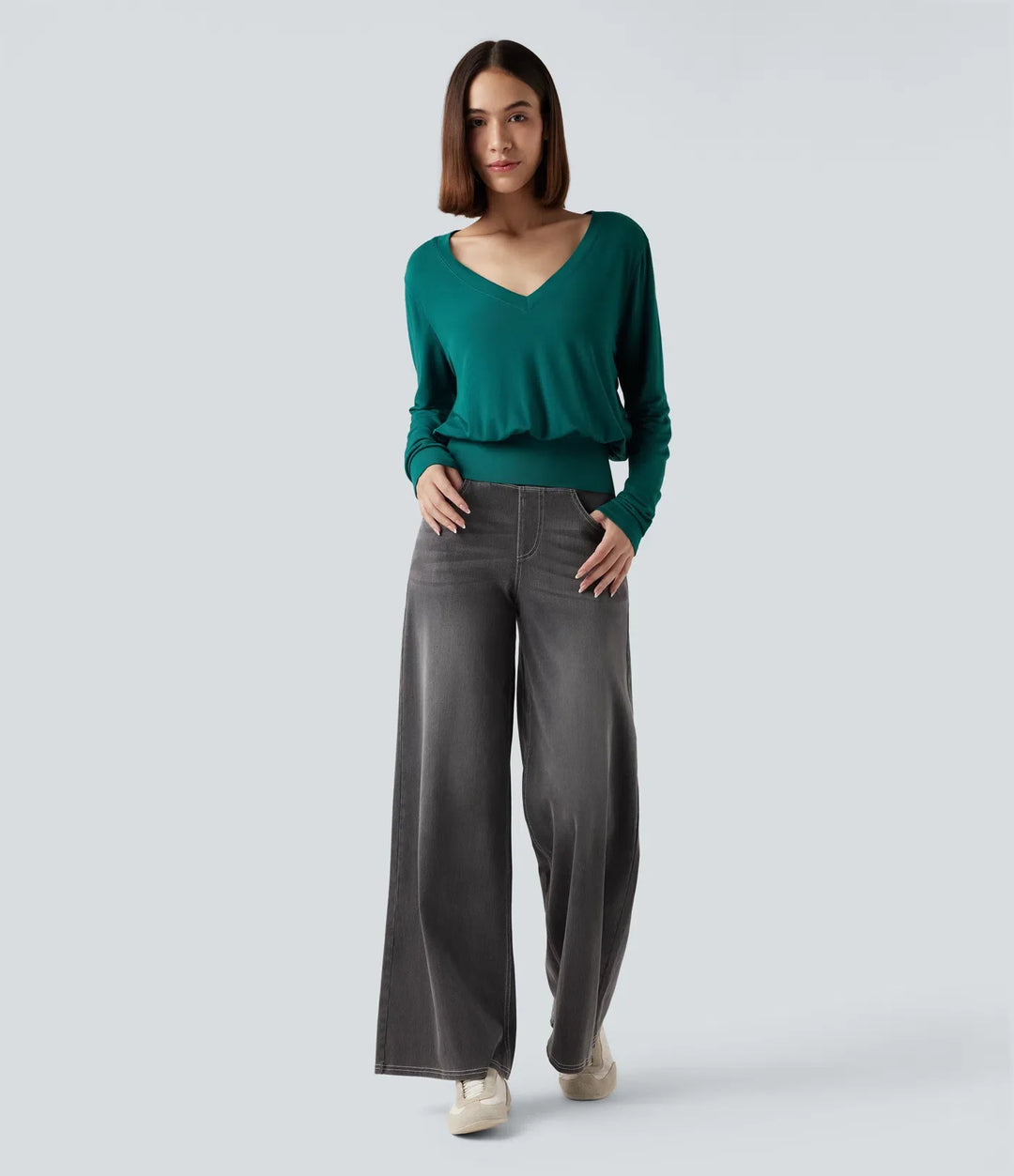 V Neck Long Sleeve Casual Sweatshirt
