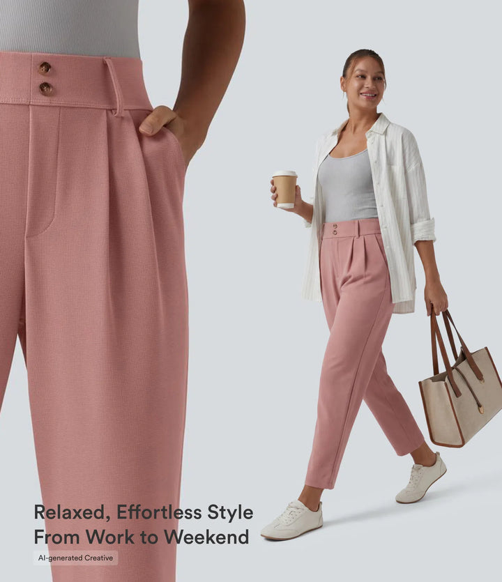 Halara Flex High Waisted Tapered Waffle Work Trousers with Pockets