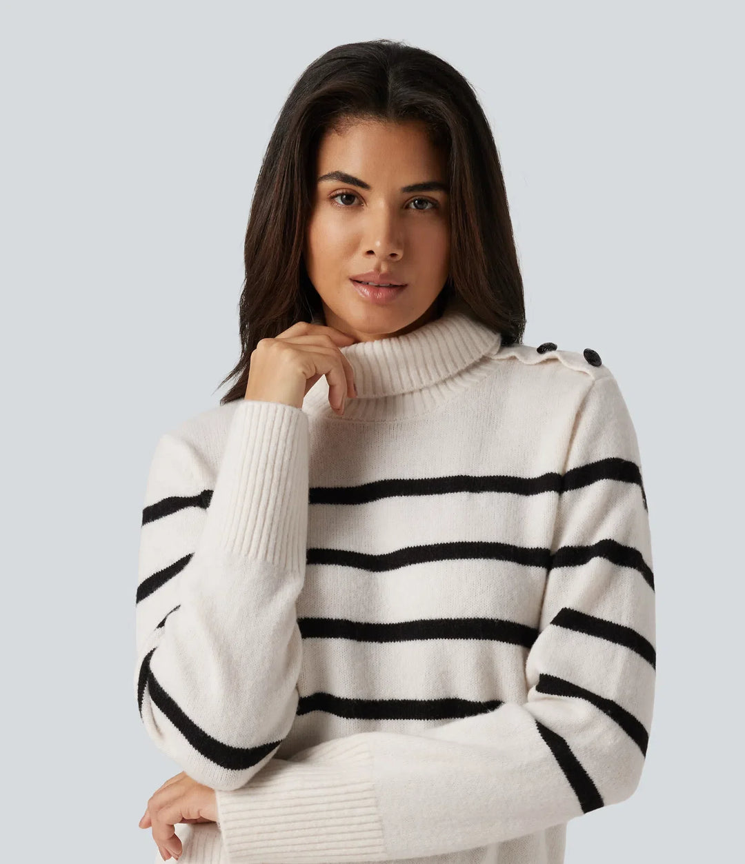 High Neck Long Sleeve Stripe Work Jumper