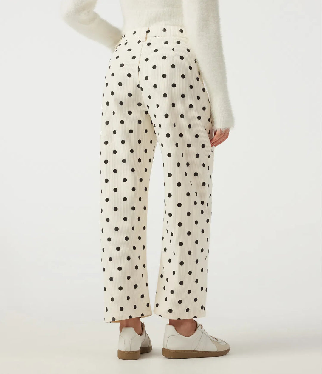 Mid Rise Barrel Leg Polka Dot Corduroy Casual Trousers with Pockets