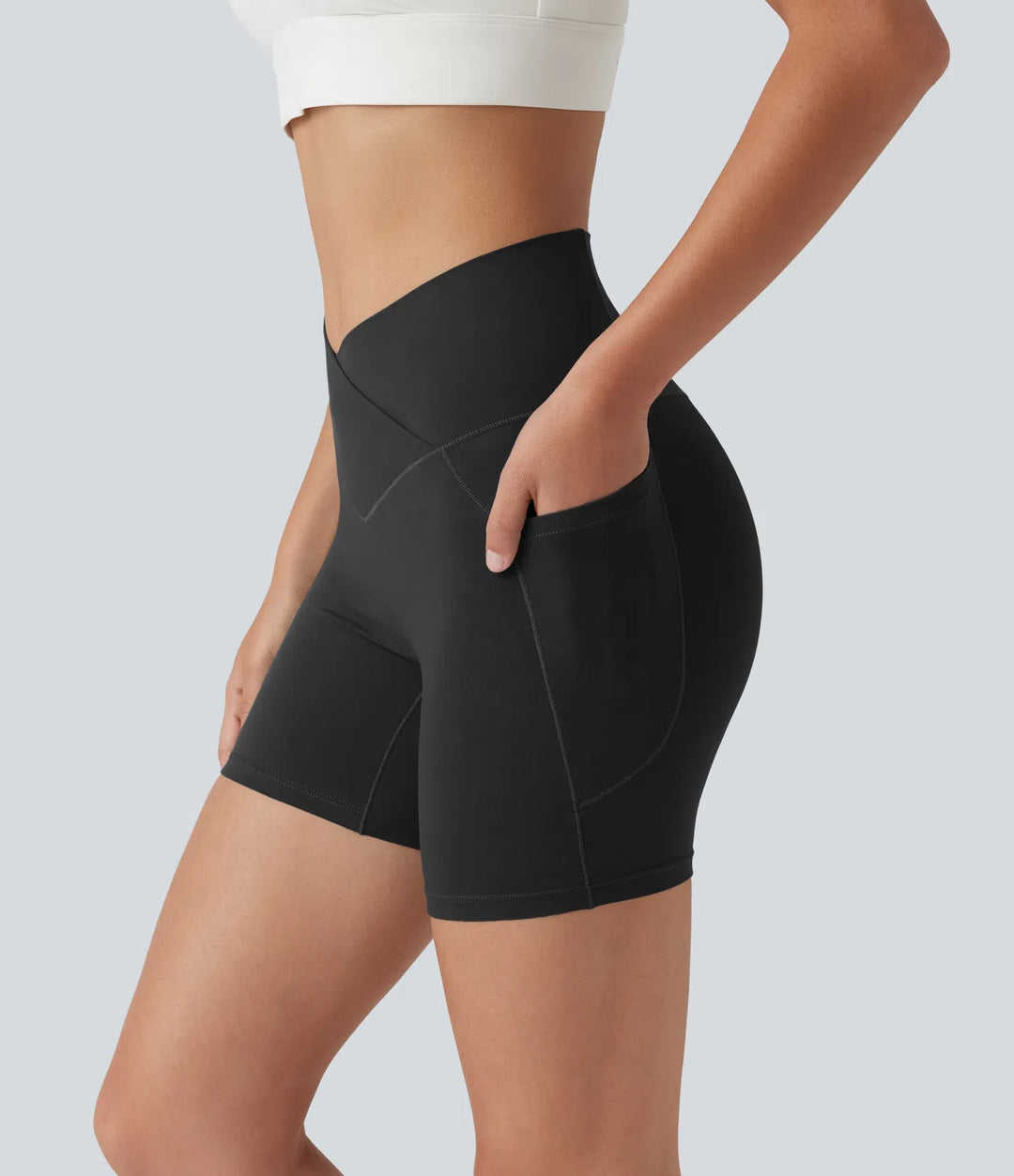 SoftlyZero High Waisted Crossover Yoga Biker Shorts 5&