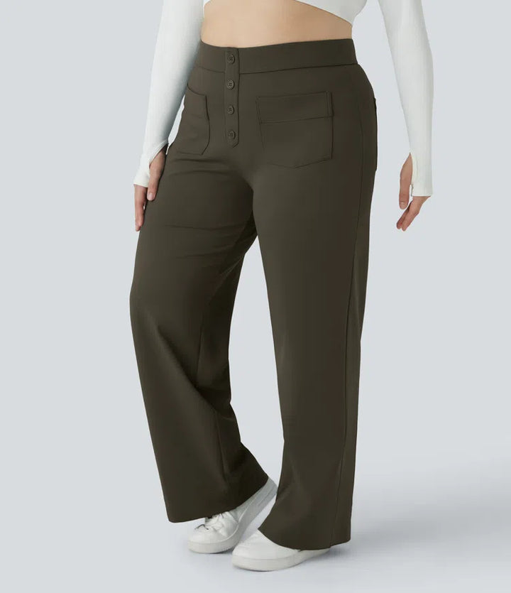 DayStretch High Waisted Pockets Straight Leg Casual Plus Size Trousers