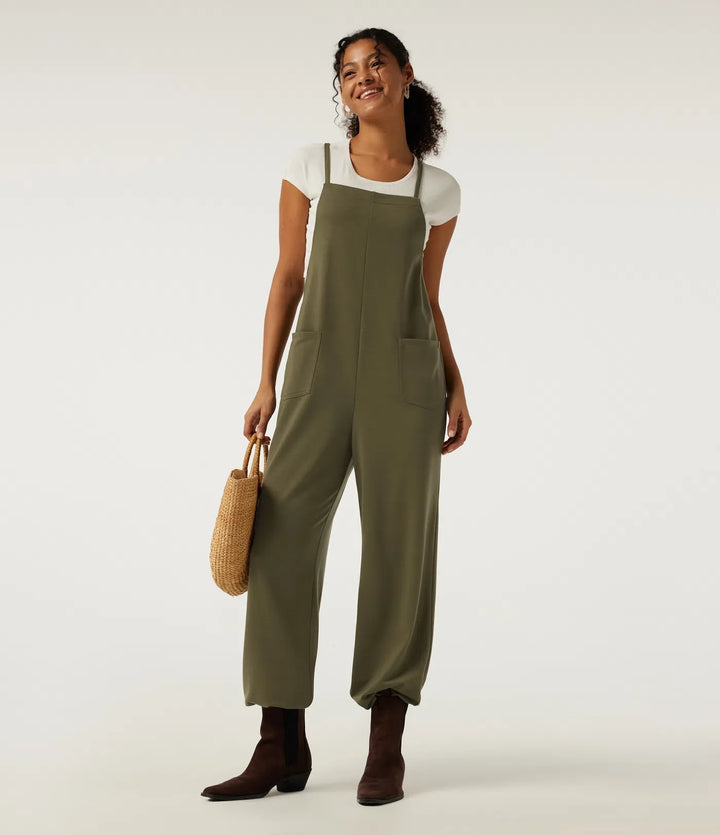 Square Neck Crisscross Straight Leg Casual Overalls with Pockets