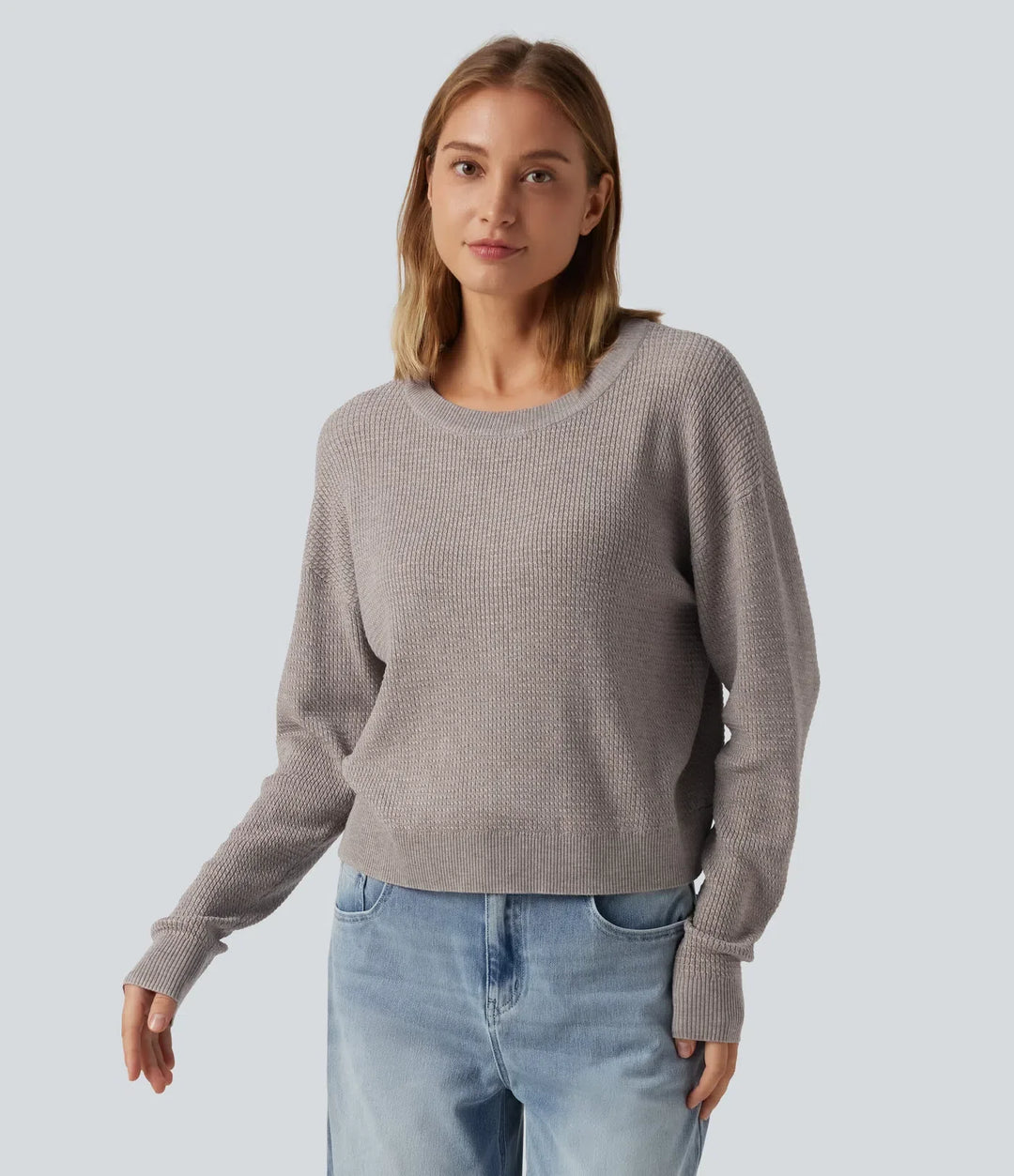 Round Neck Long Sleeve Cut-Out Back Casual Jumper