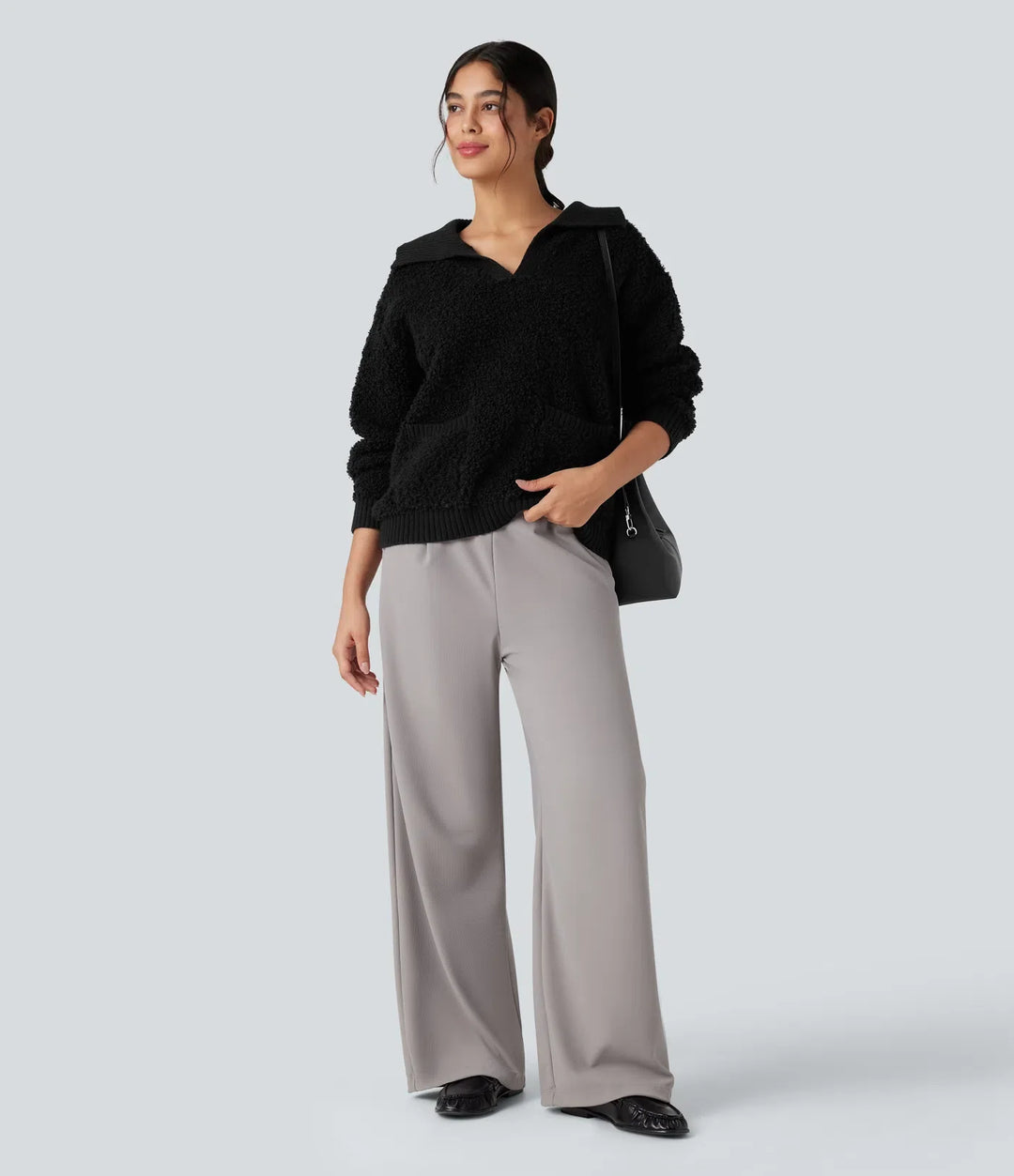 Lapel Reglan Long Sleeve Work Jumper with Pockets