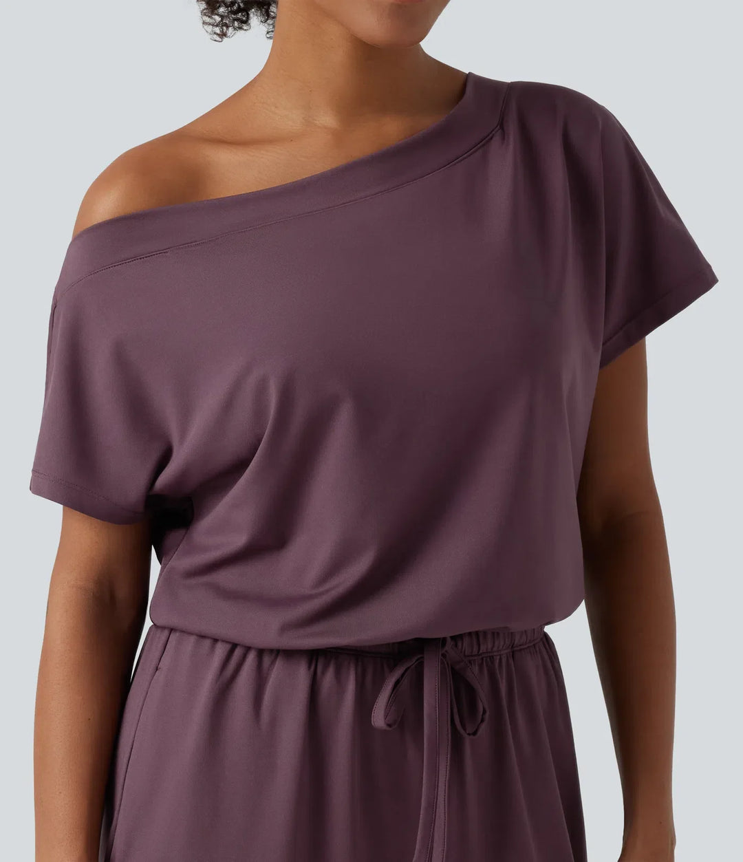 One Shoulder Drawstring Built-in Bra Casual Jumpsuit with Pockets-Easy Peezy Edition