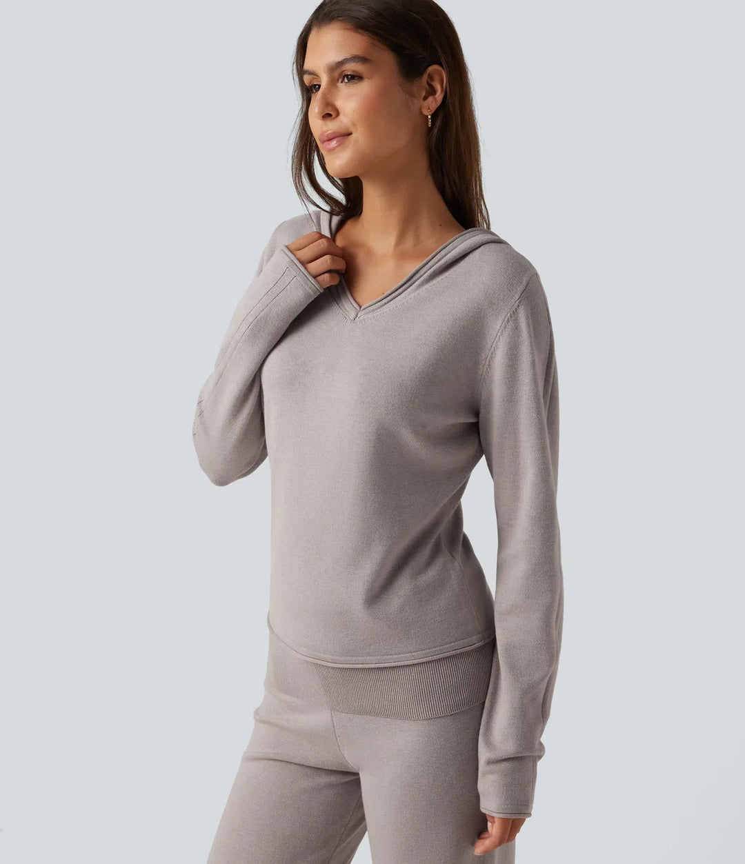 Hooded Long Sleeve Rolled Hem Lounge Jumper