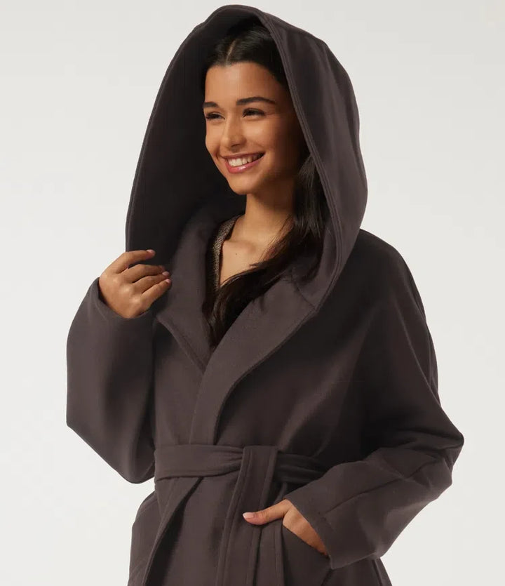 Hooded Long Sleeve Belted Longline Casual Coat with Pockets