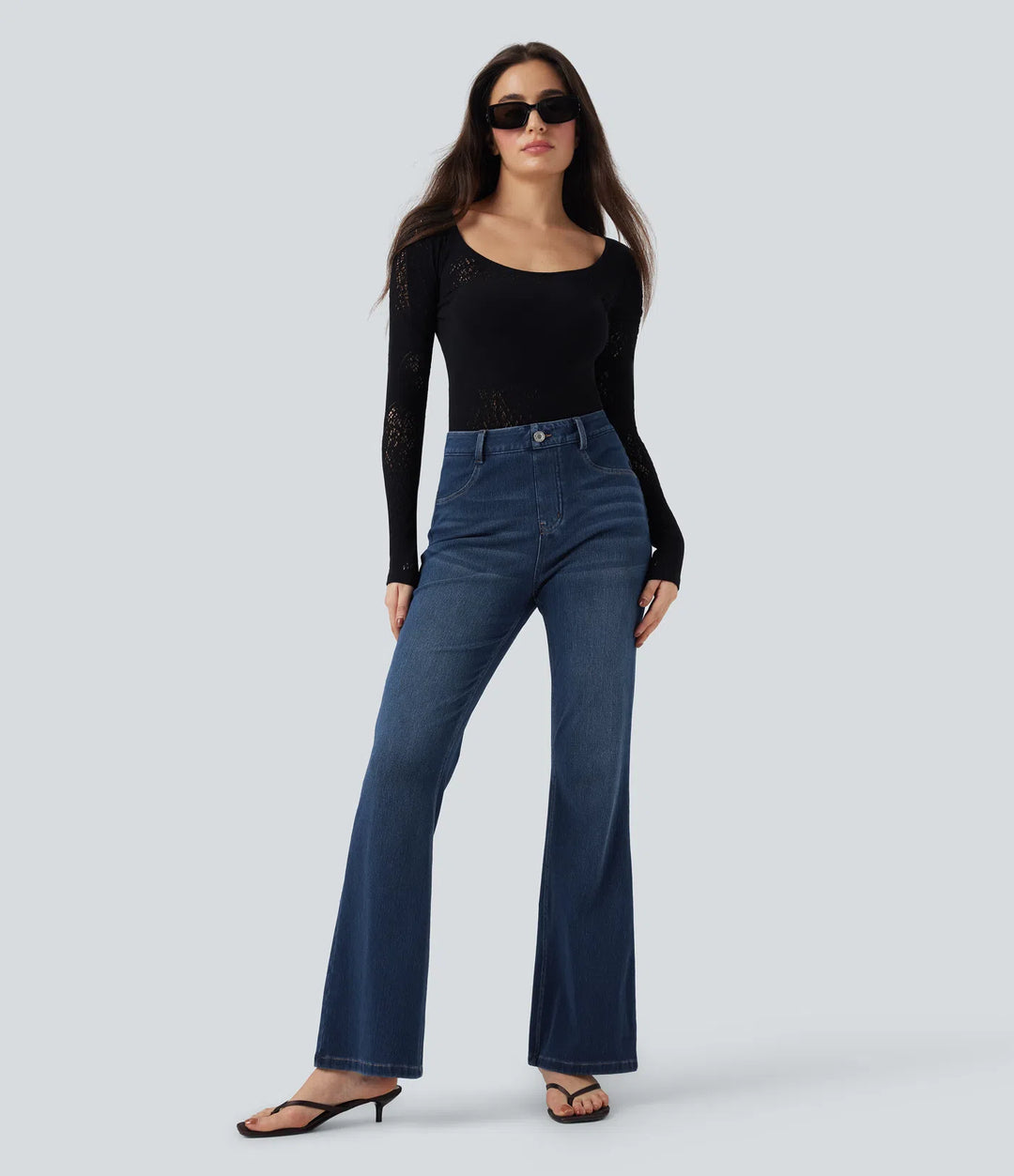 Halara Flex High Waisted Tummy Control Butt Lifting Denim Casual Bootcut Leggings with Pockets
