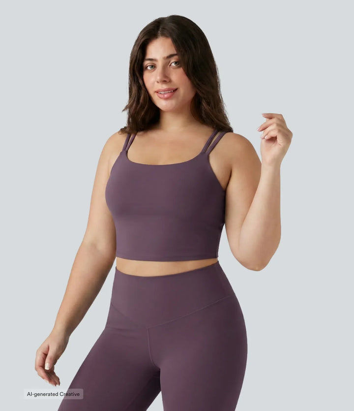 Plus Size Halara UltraSculpt Built-in Bra Double Straps Twisted Backless Cropped Yoga Tank Top