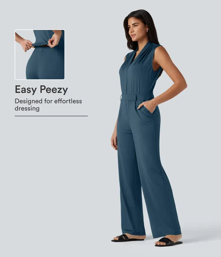 V Neck Sleeveless Work Jumpsuit with Pockets-Easy Peezy Edition